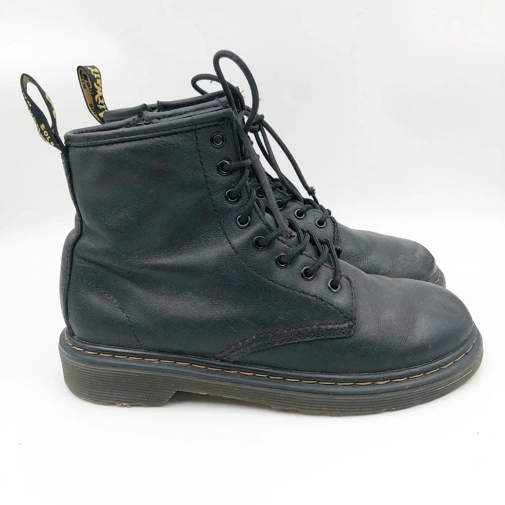 Dr. Martens Shoes Youth 3 1460 J Black Leather Lace Up Side Zip Combat Boots